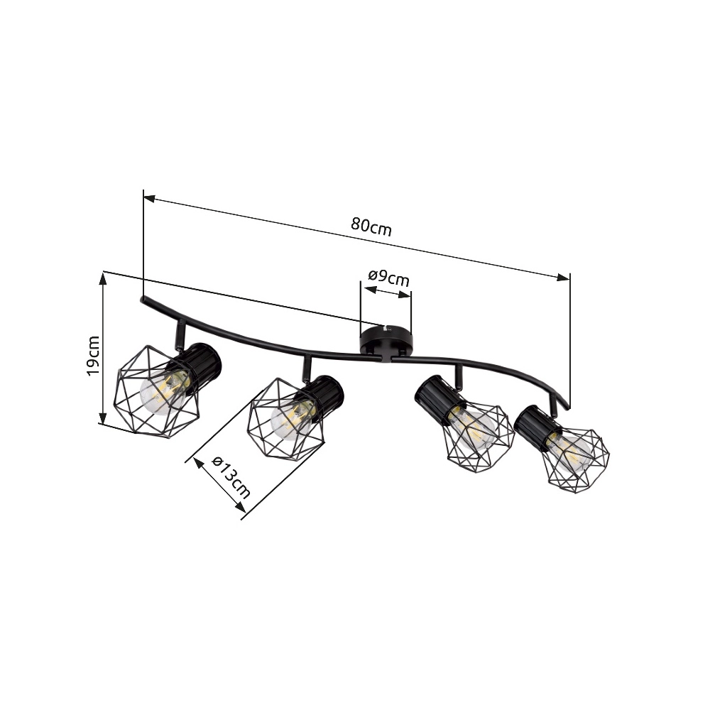 Lampe de plafond Priska Noir à 4 lumières Globo 9007371406173