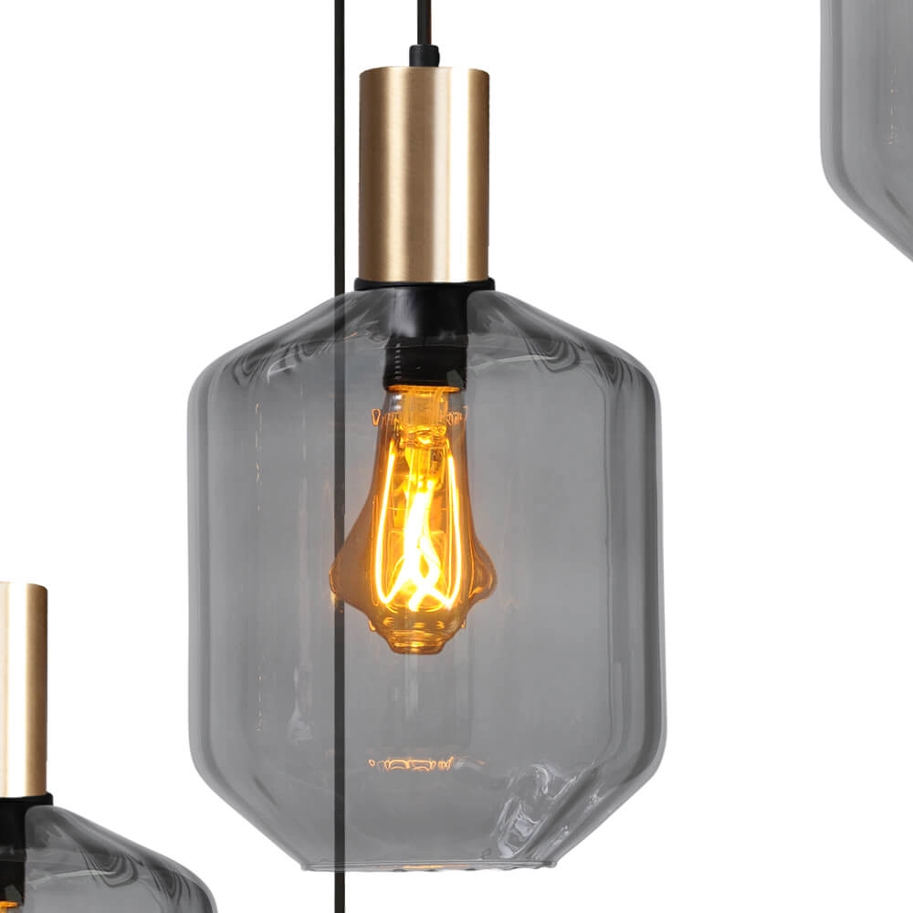 Suspension loft 5 lumières - dorée - Porto avec des verres à fumée Jagger Masterlight 8718121271156