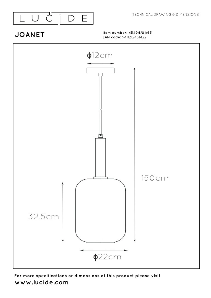 Lampe pendante de conception Joanet Ø 22cm de verre en or et fumée Lucide 5411212451422
