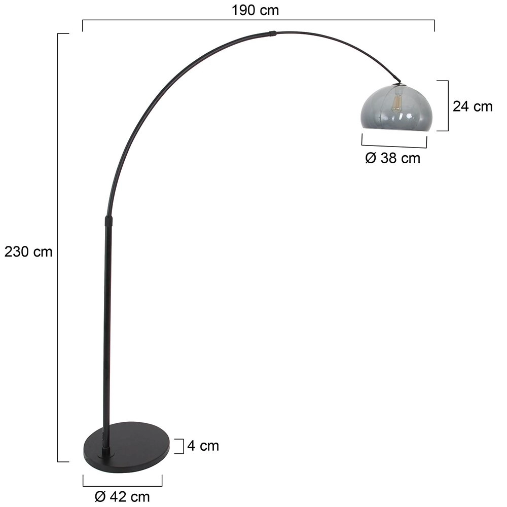 Lampe à arc Stresa noir avec verre fumé Steinhauer 8712746116489