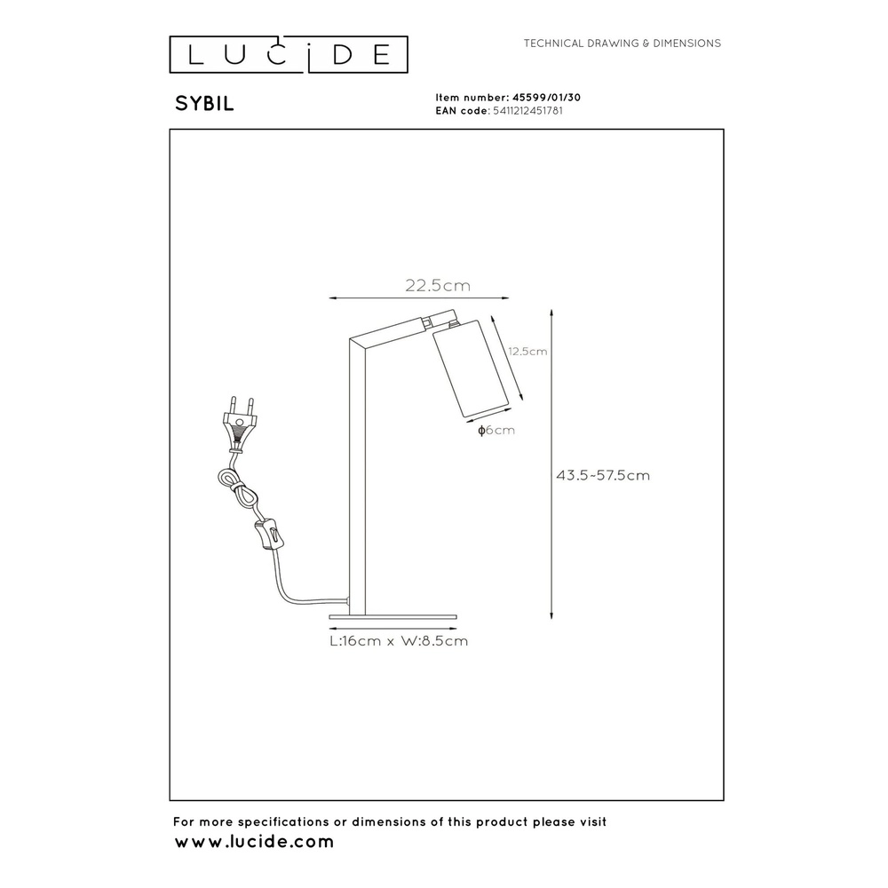 Lampe de bureau noire Sybil Conception Lucide 5411212451781