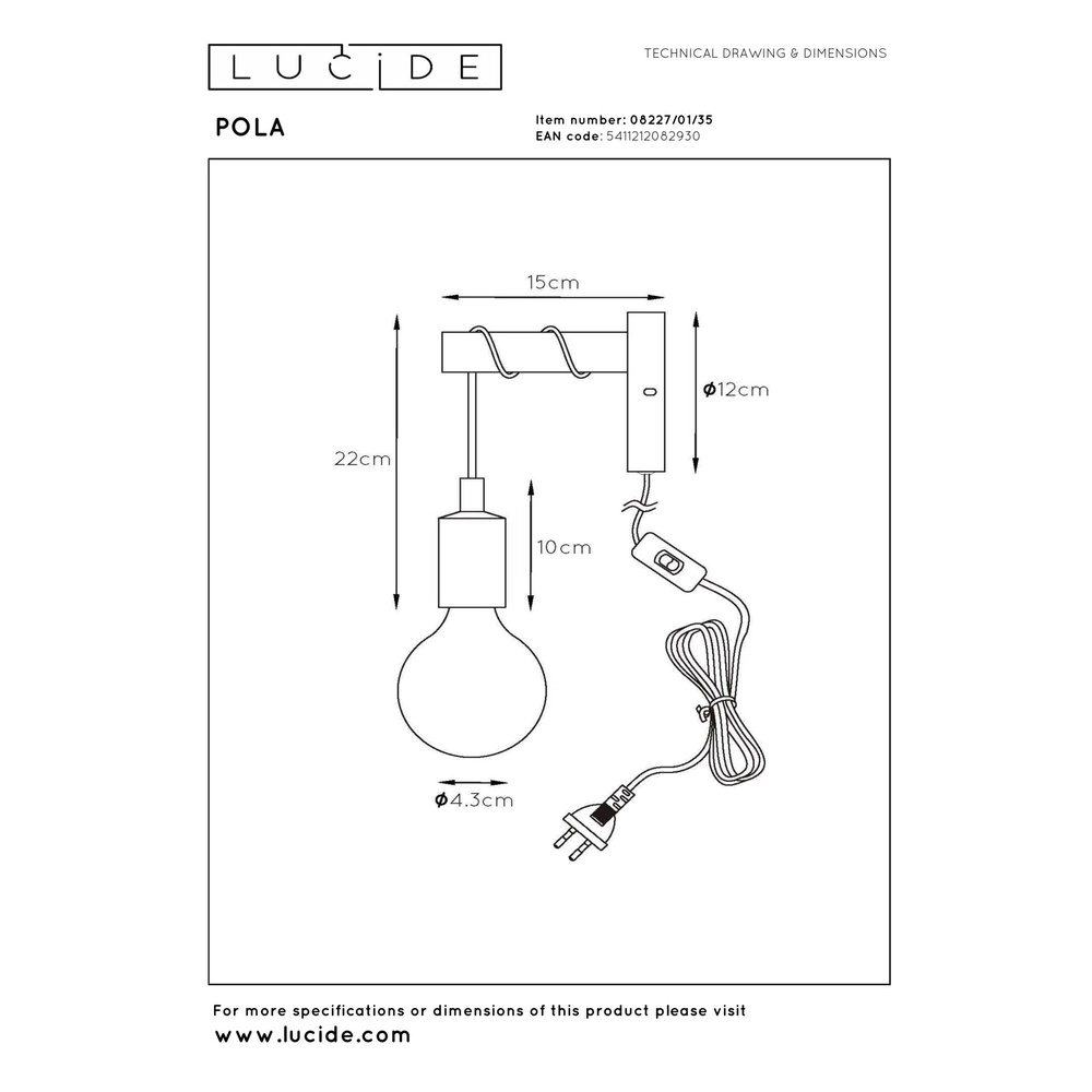 Lampe murale Pola bleu Lucide 5411212082930