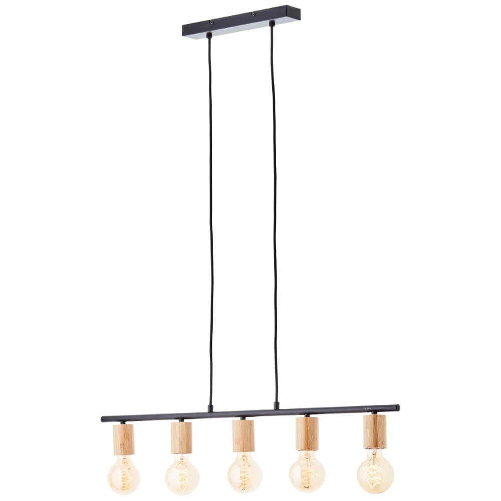 Lampe suspendue 5 lumières Kerry noir avec du bois Brilliant 4004353408960
