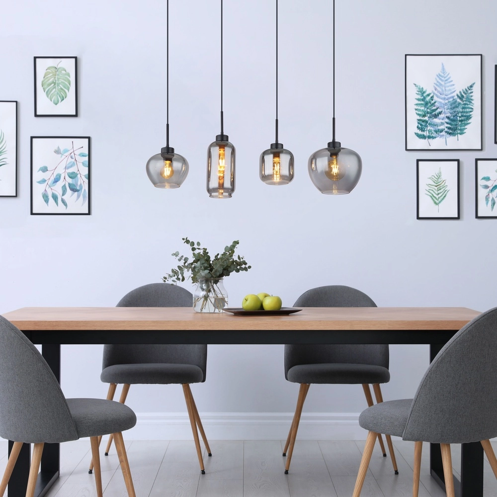 Lampe suspendue à 4 lumières Matt noir avec verre fumé Globo 9007371451258
