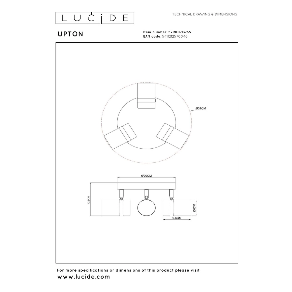 Projecteur de plafond Upton Noir à 3 lumières Lucide 5411212570048