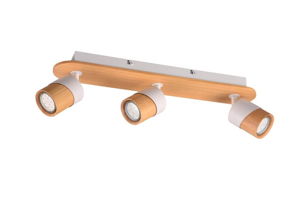 Plafonnier bois et blanc Aruni 3 lumières Plafonnier bois et blanc Aruni 3 lumières