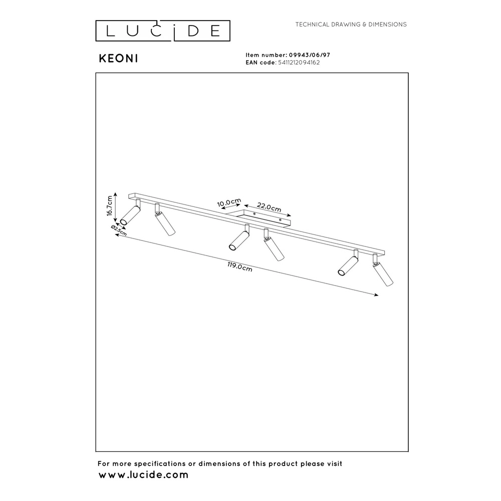 Projecteur de plafond Keoni 6-café brun clair Lucide 5411212094162