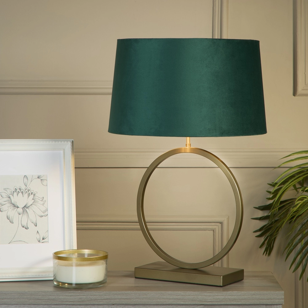 Lampe de table Elegant bronze avec capuchon émeraude Searchlight 5053423305530
