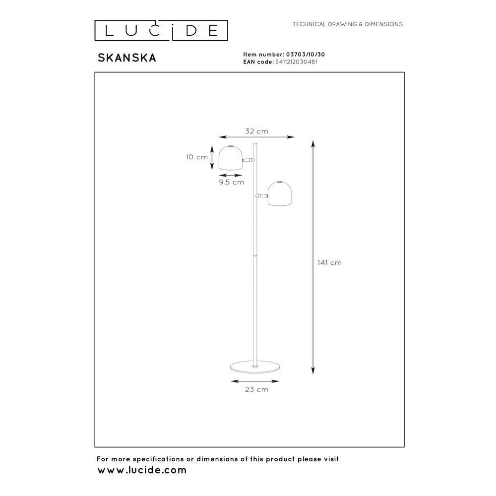 Lampe de pied Skanska 2-noir clair Lucide 5411212030481