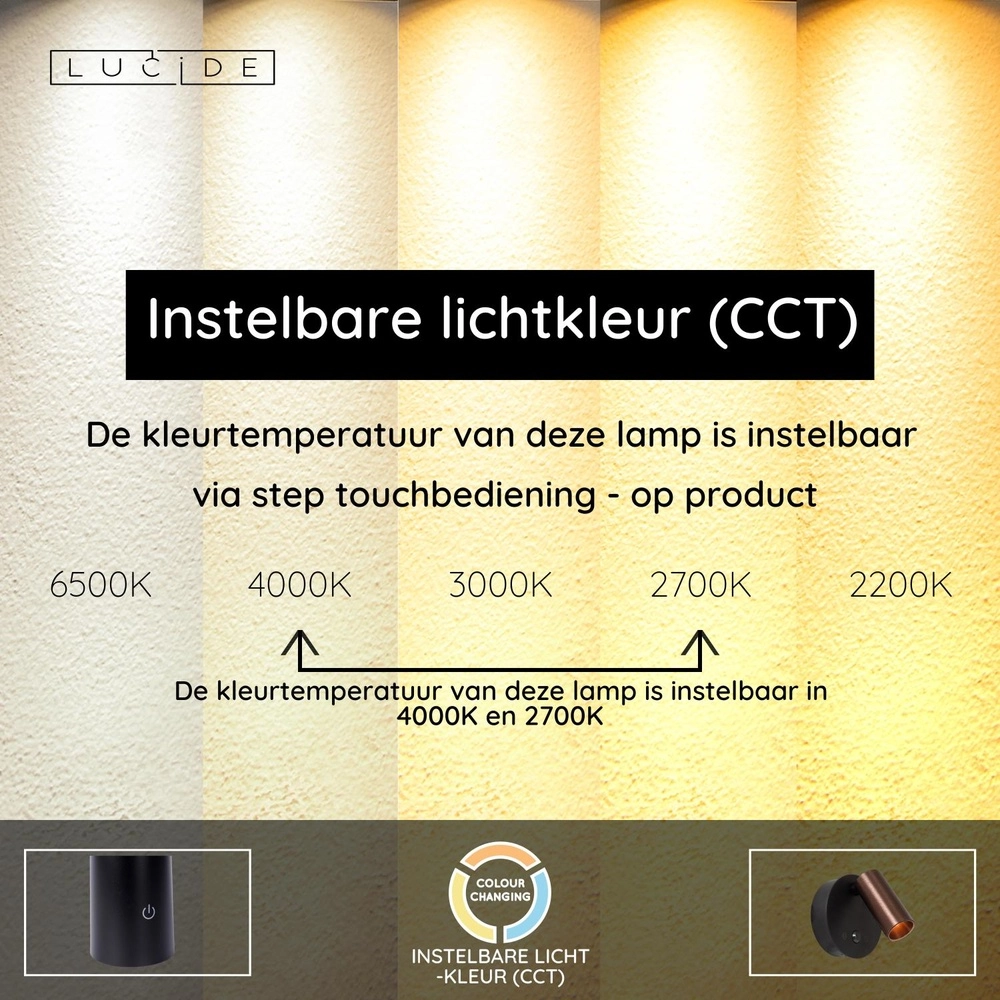 Lampe murale rechargeable avec capteur Toni Marron café magnétique Lucide 5411212290588