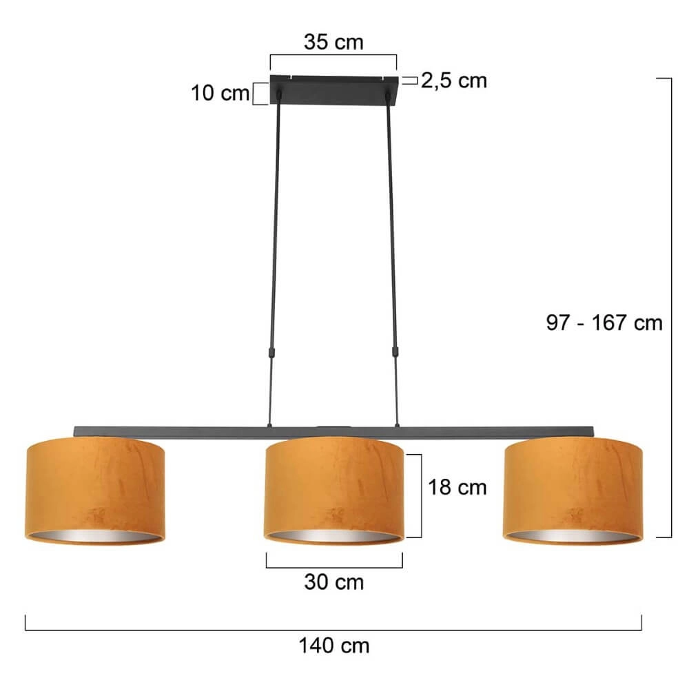 Lampe suspendue noire Stang avec des nuances de velours doré Steinhauer 8712746165760