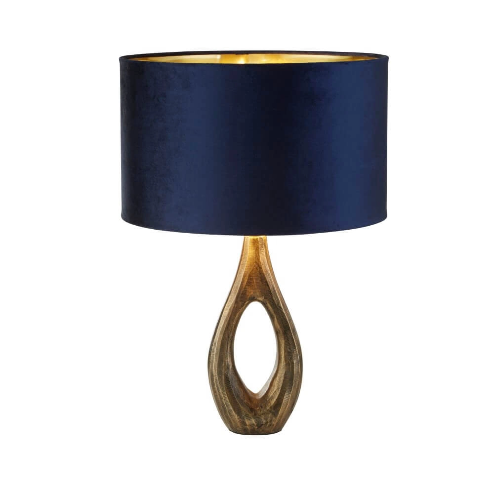 Lampe de table dorée Bucklow avec capuche bleu foncé Searchlight 5053423257280