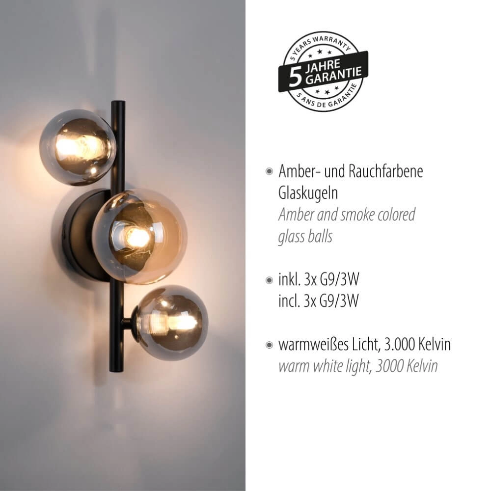 Applique noire Popsicle 3 lumières Paul Neuhaus 4012248375501