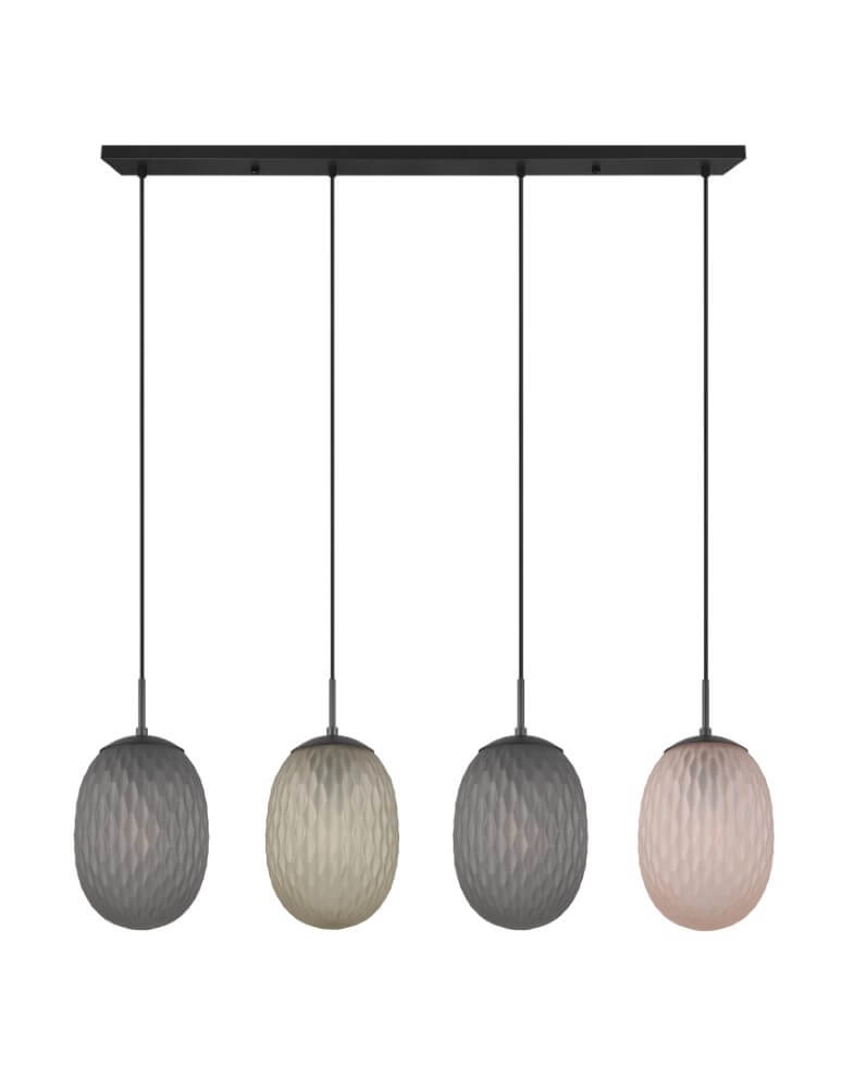 Lampe suspendue 4 lumières Facette avec verre coloré nervuré Trio 4017807616842