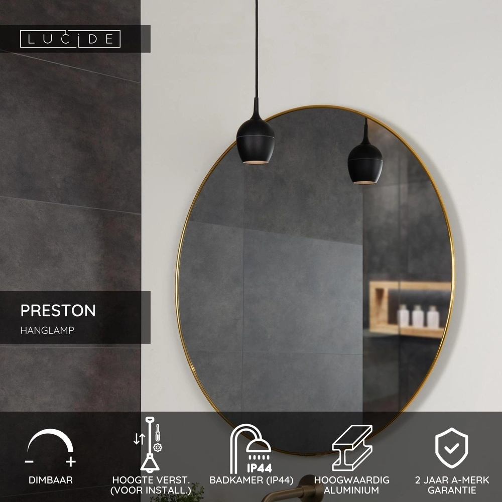Lampe suspendue Preston IP44 noir Lucide 5411212093196
