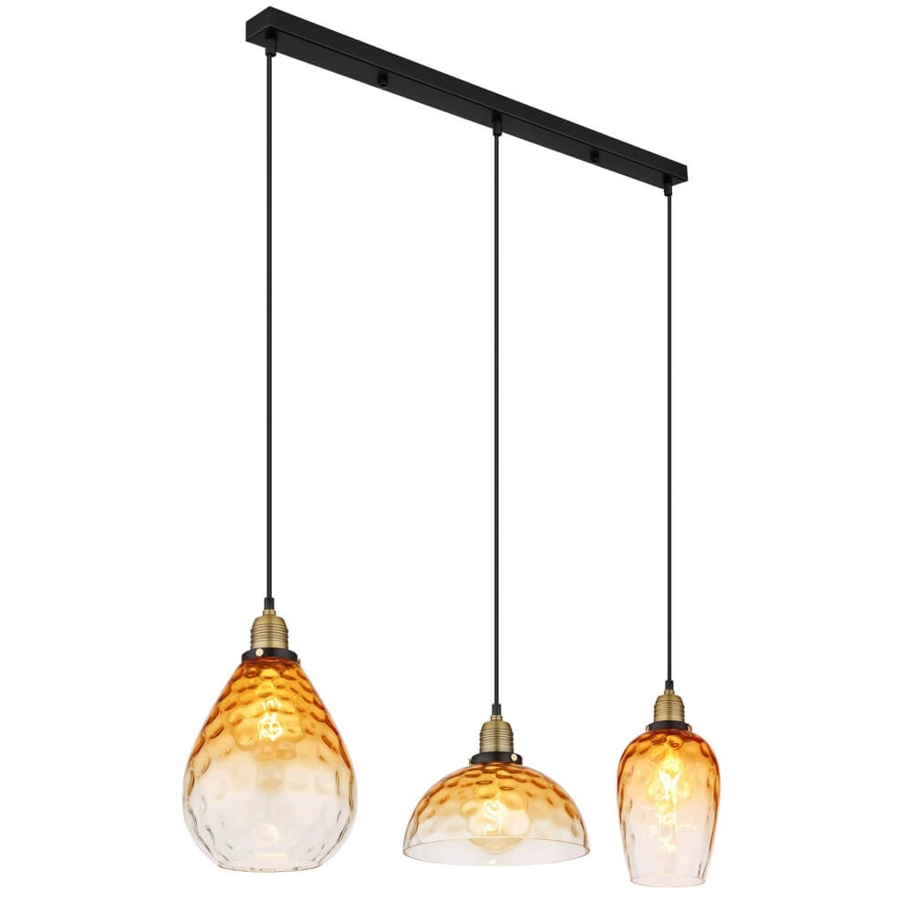 Suspension 3 lumières Salvy Nid d’abeille en verre ambré Suspension 3 lumières Salvy Nid d’abeille en verre ambré