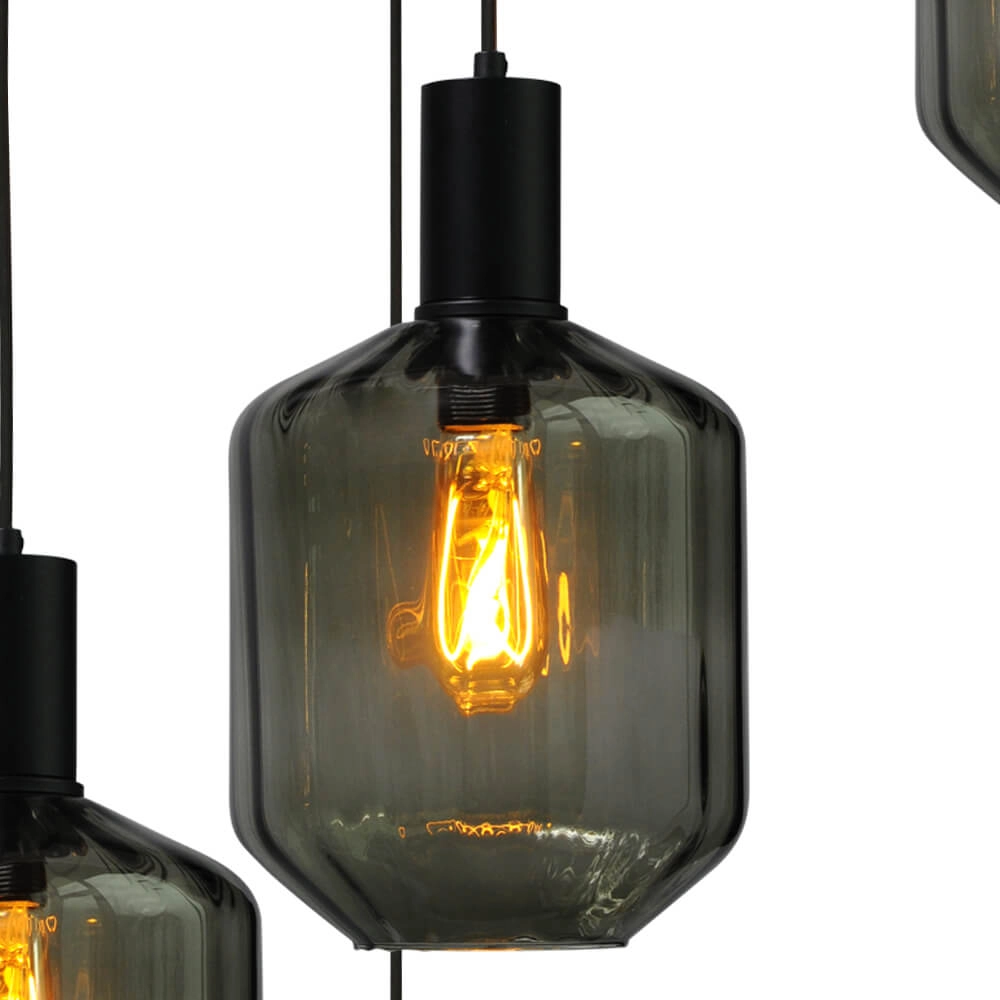 Suspension loft 5 lumières - noire - Porto avec verres verts Jagger Masterlight 8718121271132