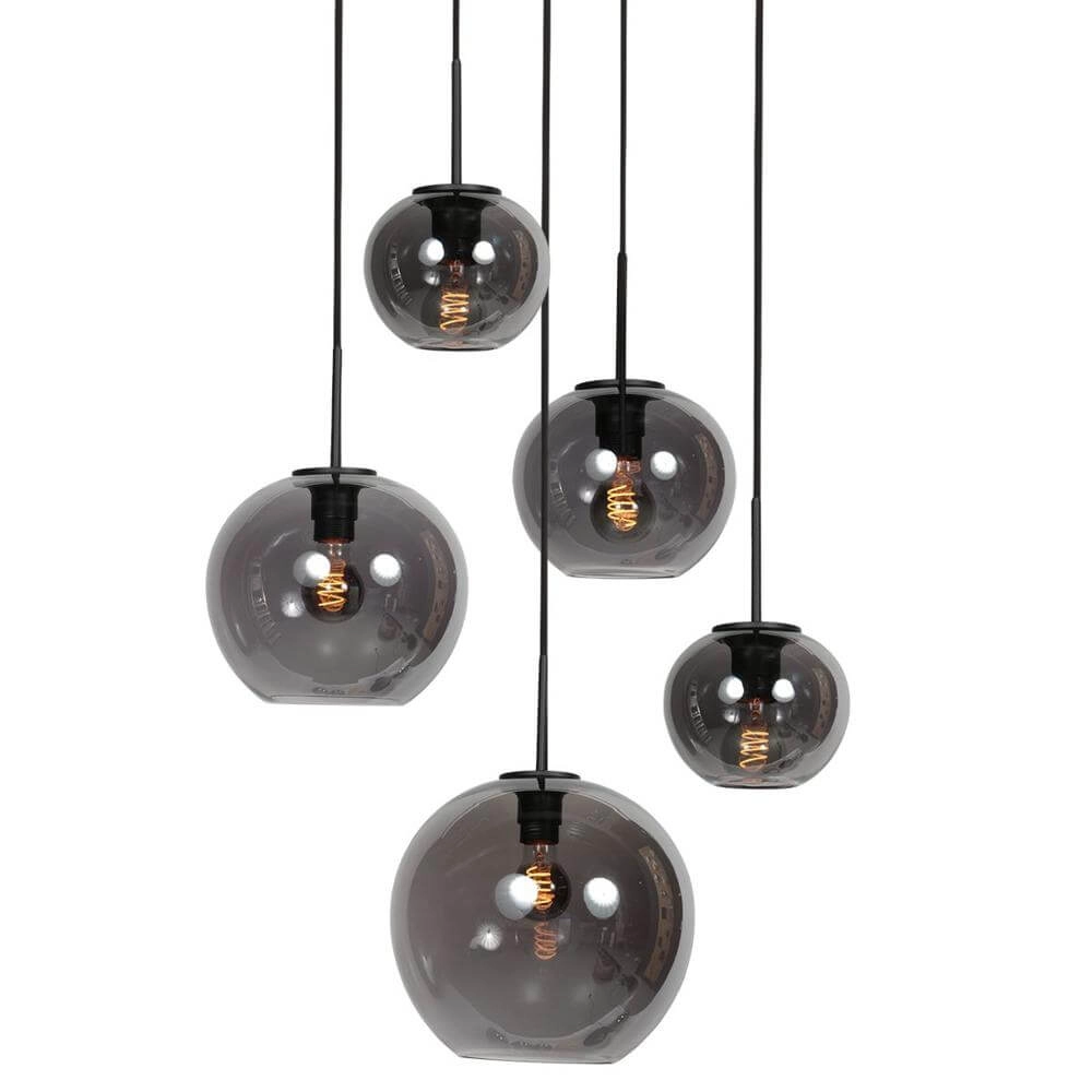 Suspension 5 lumières HaloSwap Verre rond noir et fumé Steinhauer 8712746179620