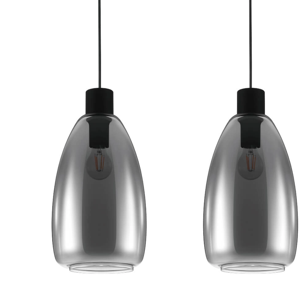 Lampe à suspension en verre Chelvey 3 lumières noir avec verre fumé Eglo 9002759321666