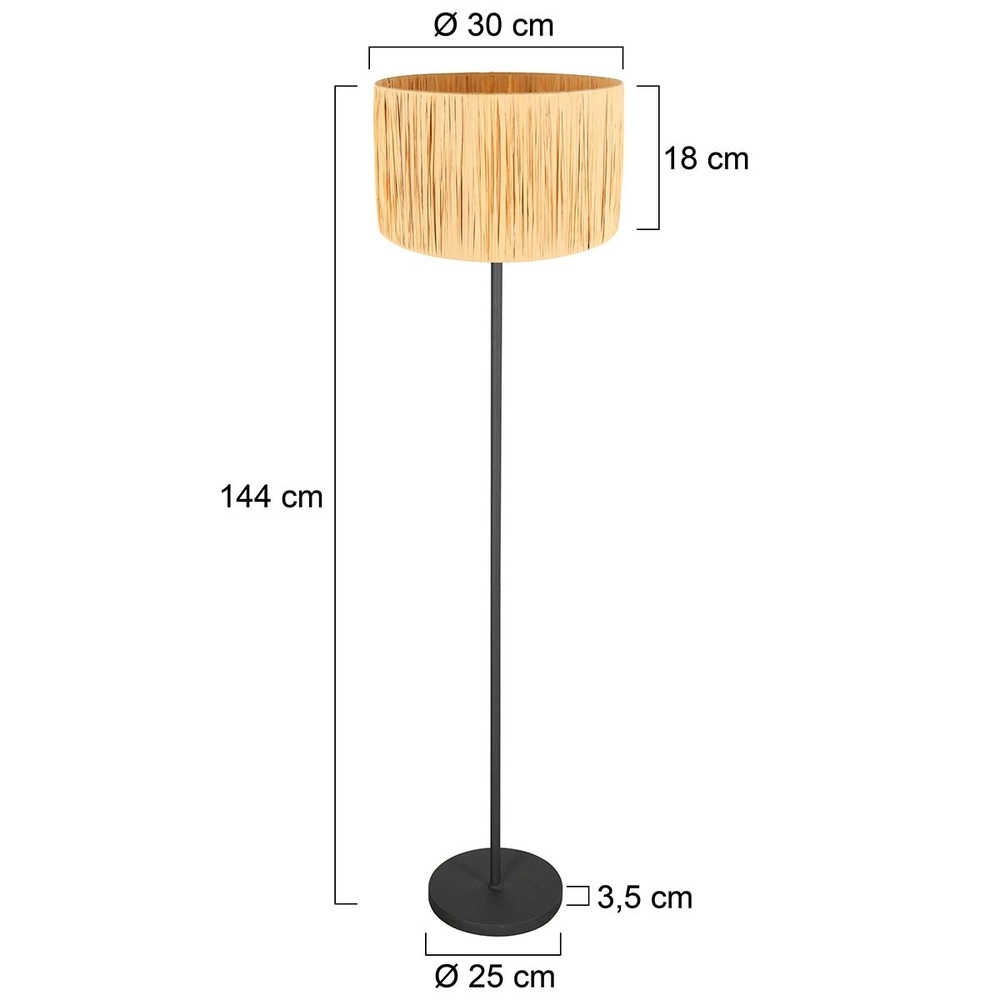 Lampadaire noir Noor avec capot en paille Steinhauer 8712746182330