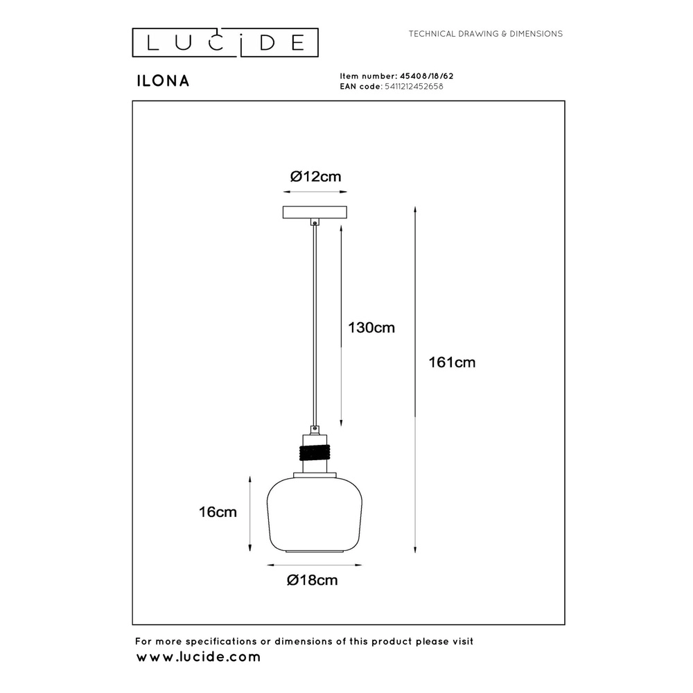 Lampe suspendue Ilona Ø 18 cm noir avec verre ambré Lucide 5411212452658
