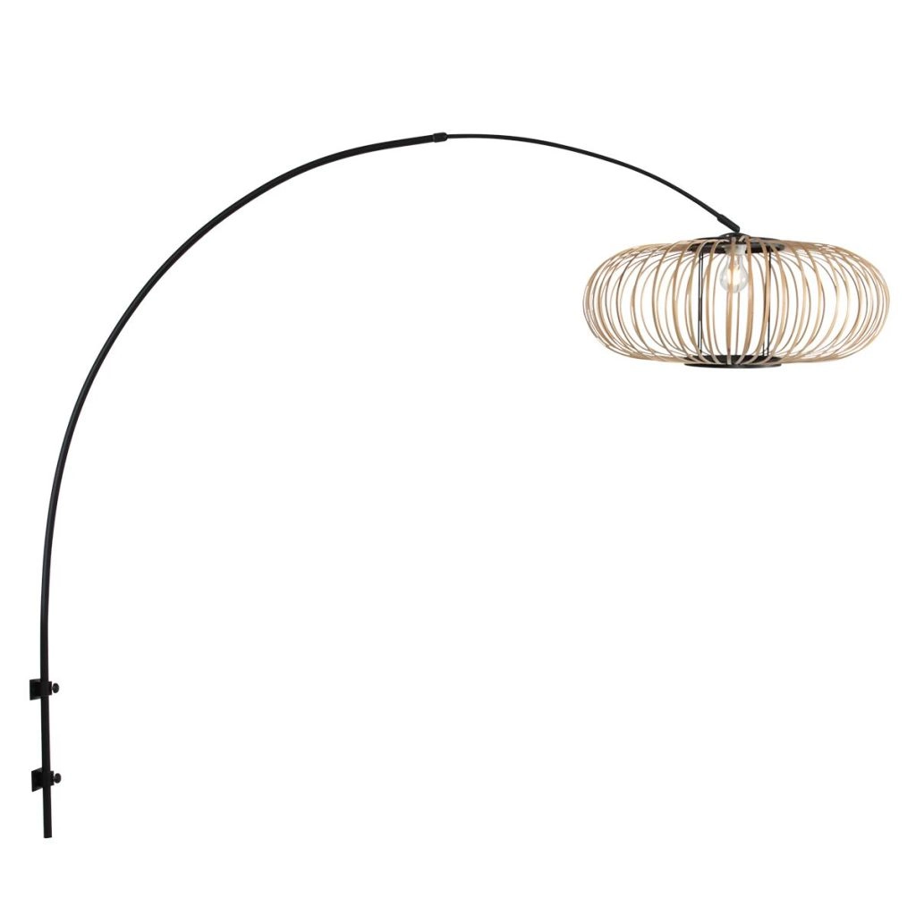 Lampe murale noire Sparkled Light avec une teinte en bambou Ø60 cm