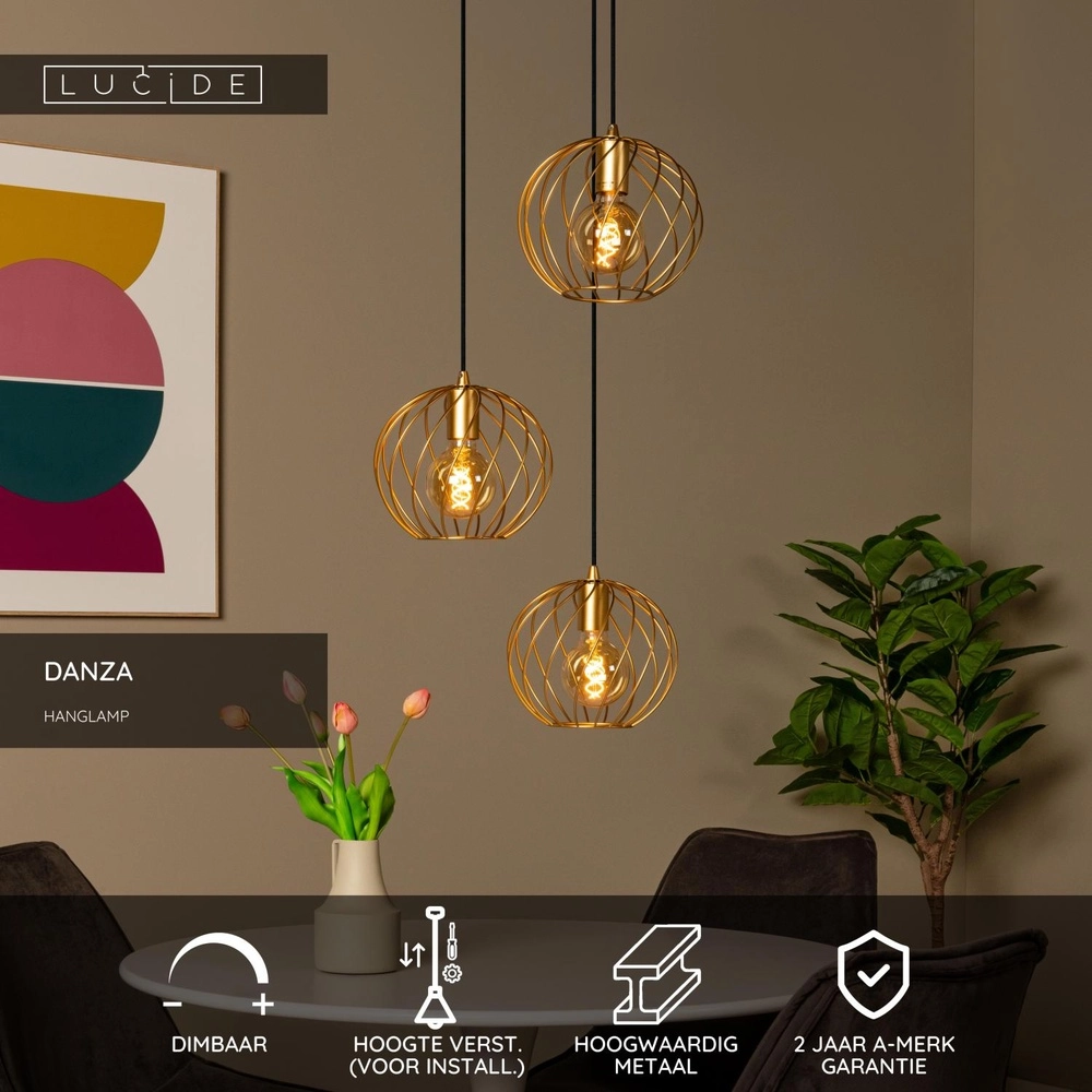 Lampe suspendue Danza Ø 50cm d’or Lucide 5411212211569
