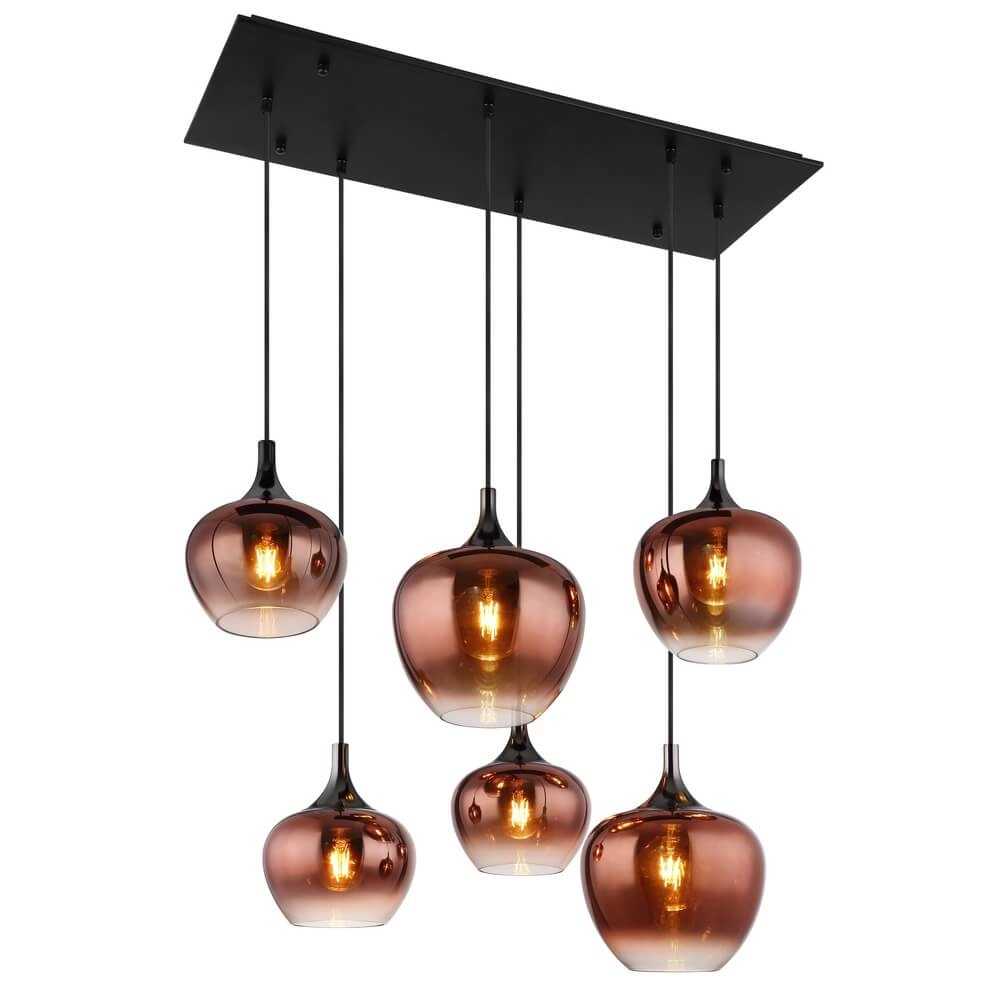 Suspension noire Maxy avec verre rouge 6 lumières Suspension noire Maxy avec verre rouge 6 lumières