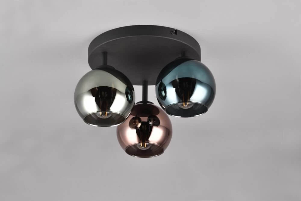 Plafonnier design Sheldon noir avec verre fumé Trio 4017807585247