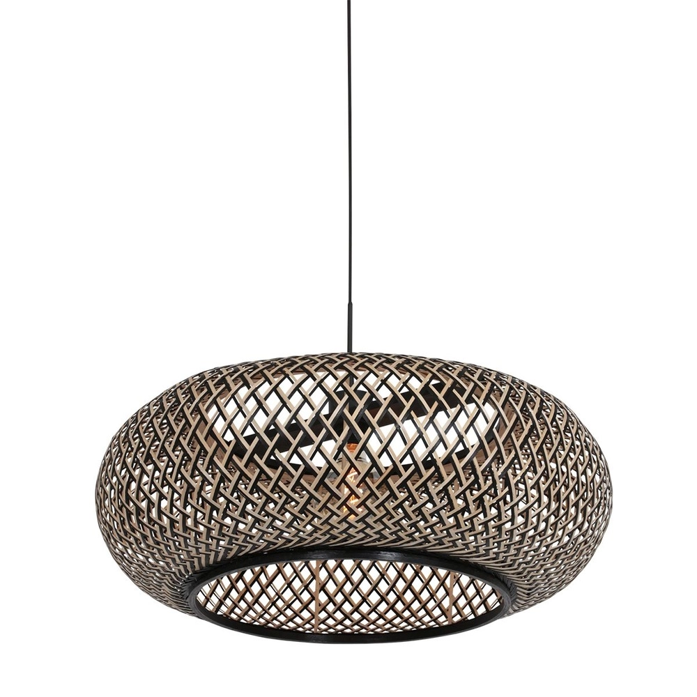 Suspension HaloSwap Ø 60cm noir et rotin Suspension HaloSwap Ø 60cm noir et rotin