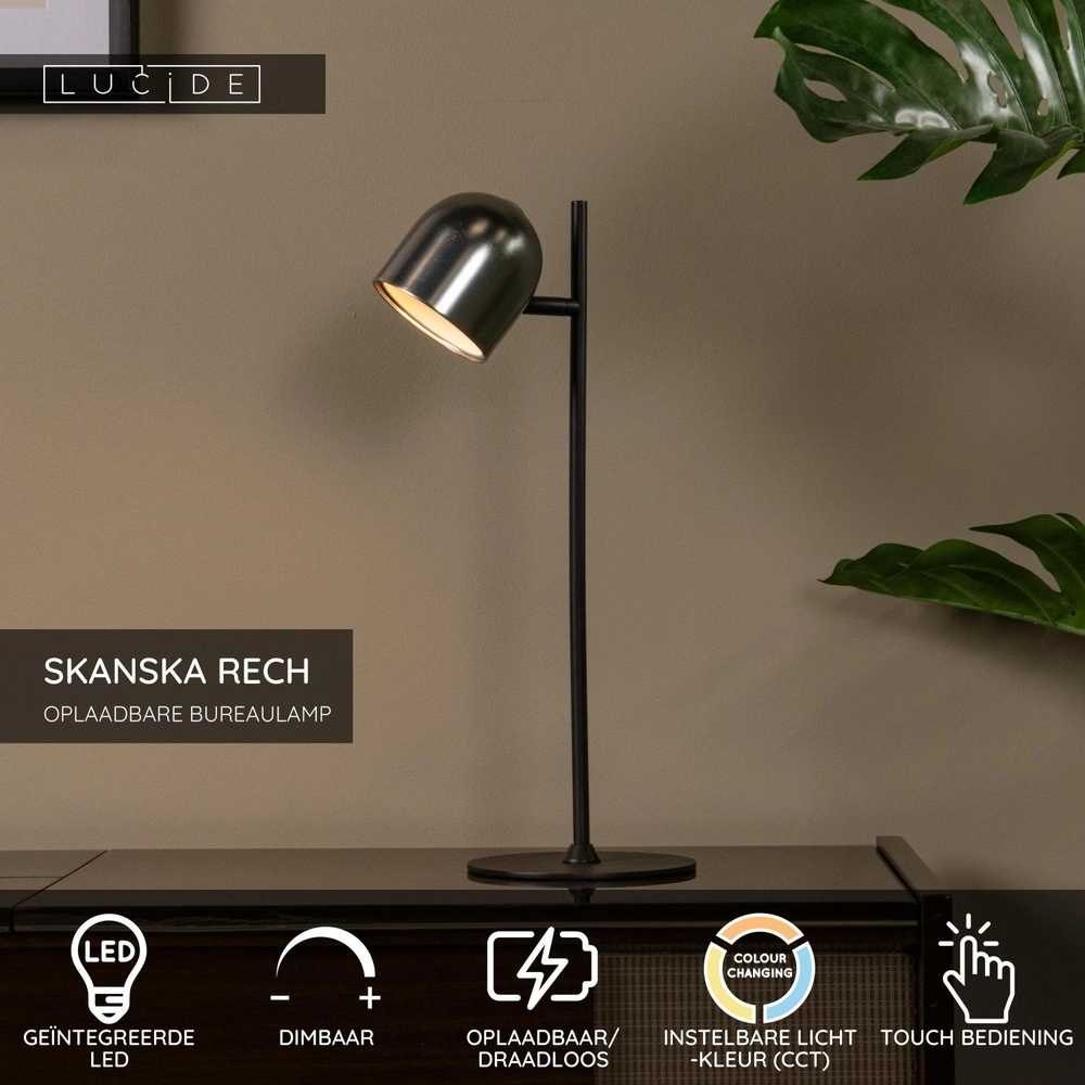 Lampe de table rechargeable Skanska Rech Gris métallique Lucide 5411212032126