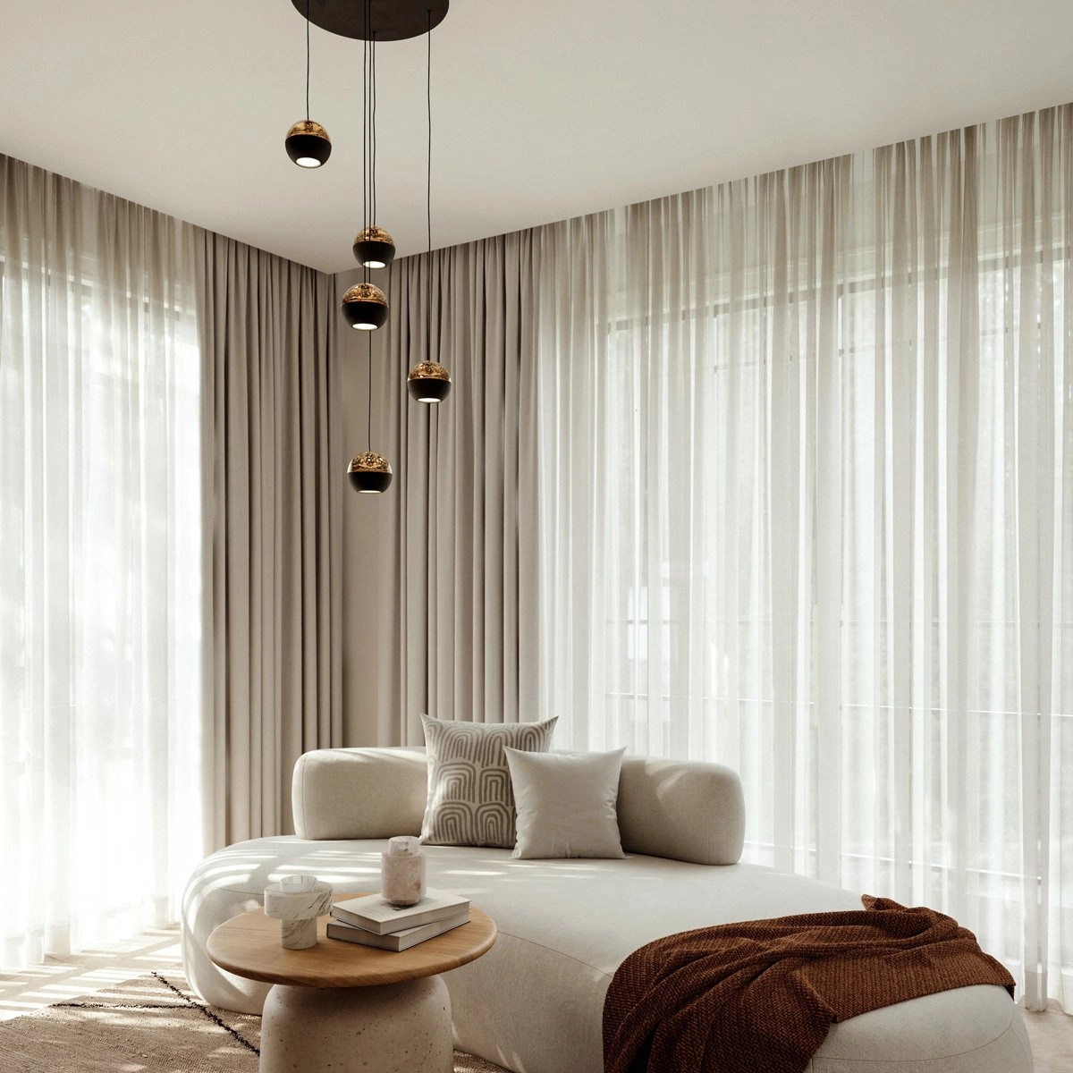 Lampe suspendue vide à 5 lumières Belluno LED - Noir avec verre Steinhauer 8712746183887