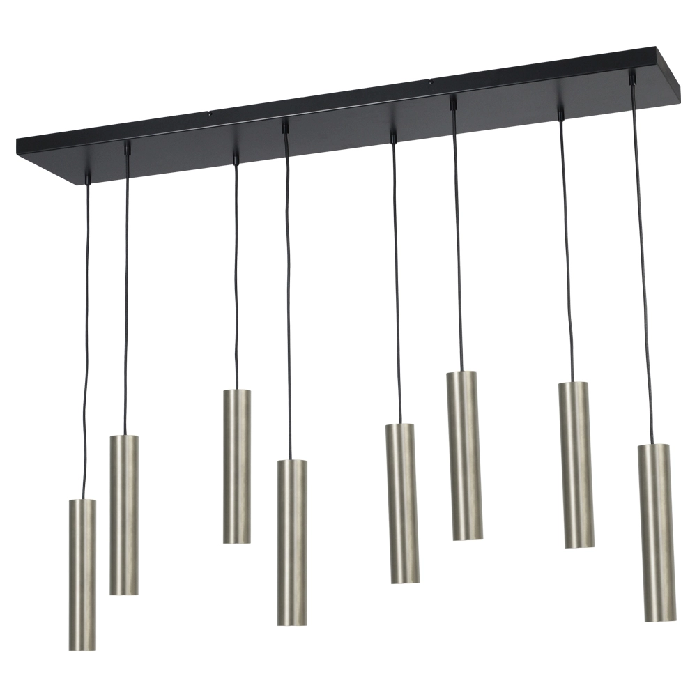 Lampe suspendue pour table à manger Run Cylindres en acier inoxydable à 8 lumières Lampe suspendue pour table à manger Run Cylindres en acier inoxydable à 8 lumières