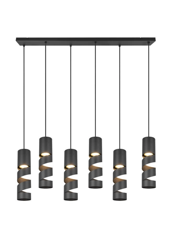 Lampe à suspension tube 6 lumières Stream noir Trio 4017807614022
