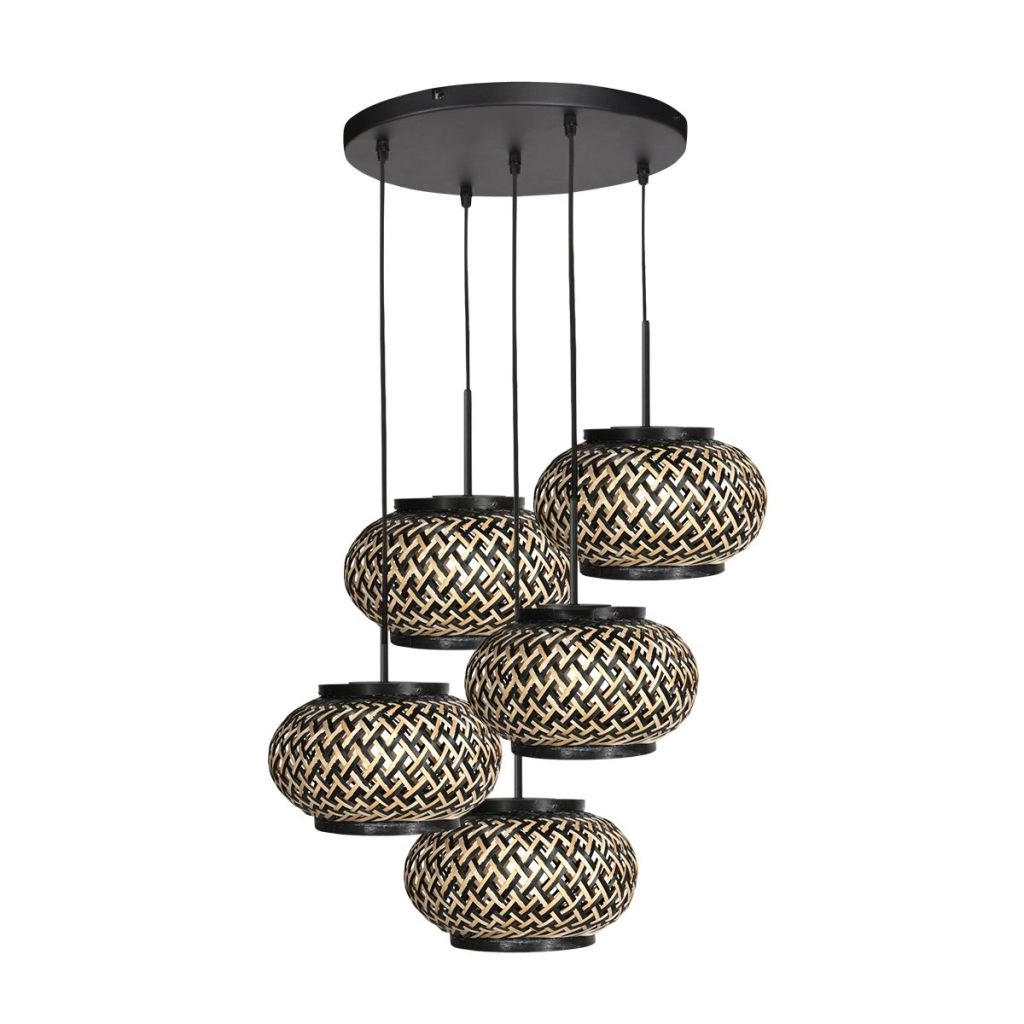 Lampe suspendue à 5 lumières Nox Light avec des capuchons de bambou Steinhauer 8712746183177