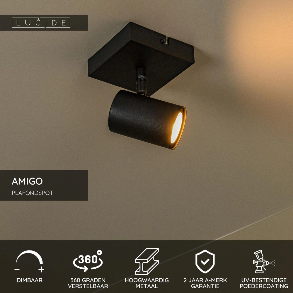 Lampe de plafond Amigo Noir simple Lucide 5411212531001