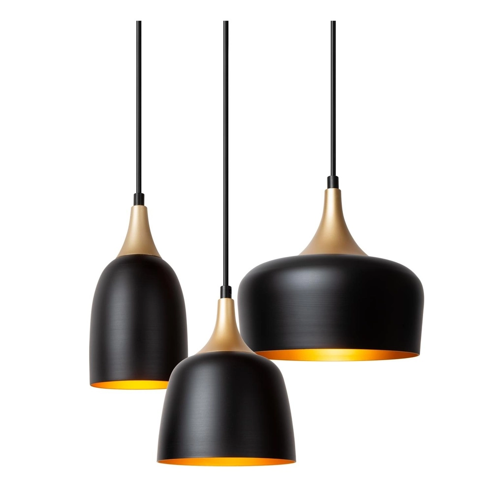Lampe pendante à 3 lampes Chayanne Design noir avec or Lucide 5411212051561