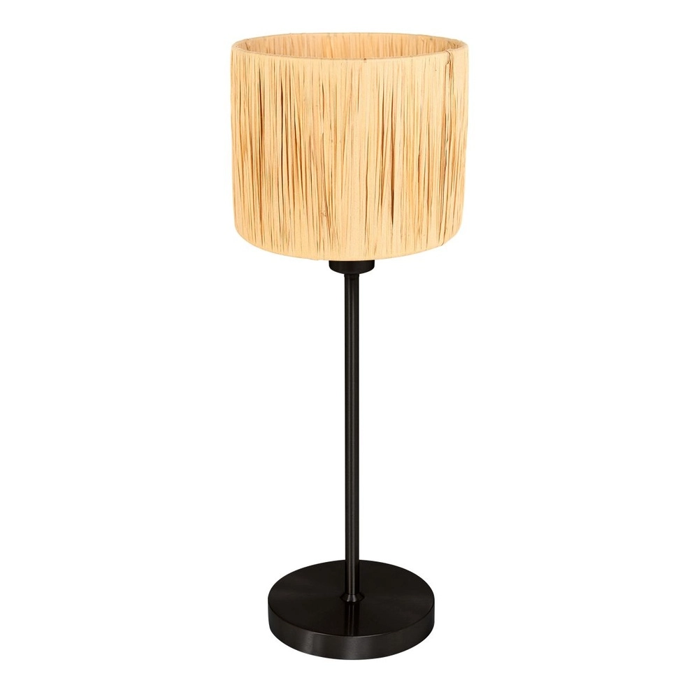 Lampe de table noire Noor avec capot en paille Lampe de table noire Noor avec capot en paille