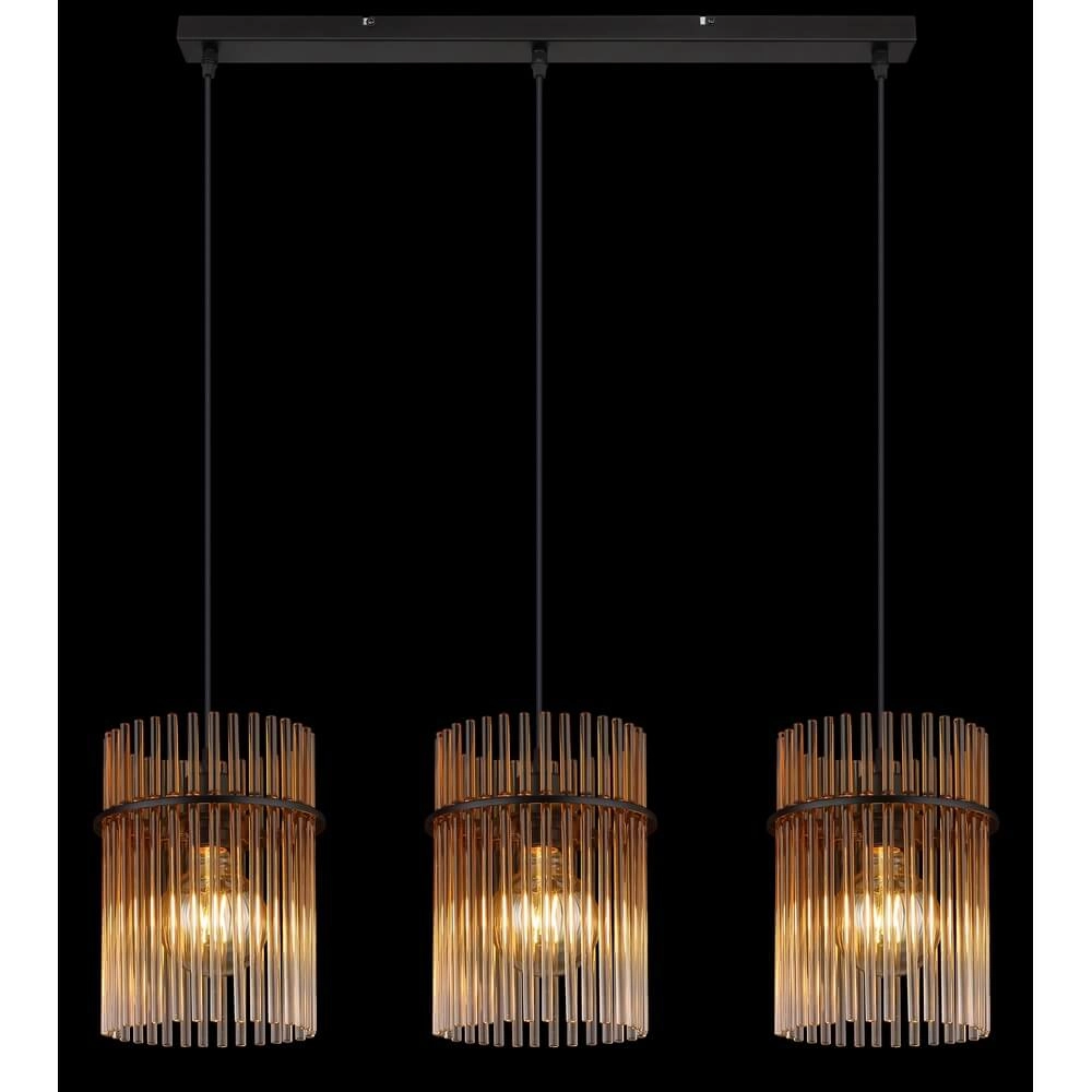 Suspension noire Gorley avec verre ambré 3 lumières Globo 9007371468997