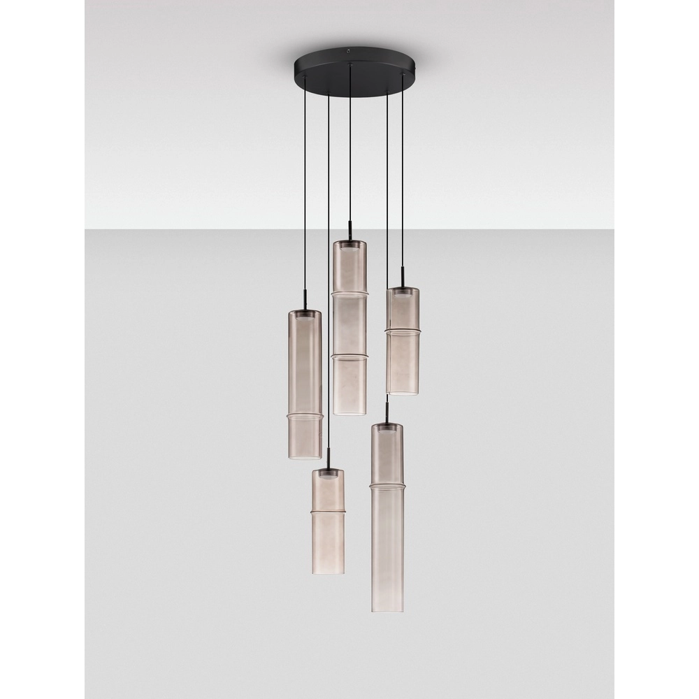 Suspension unique Sano Verre fumé rond à 5 lumières Suspension unique Sano Verre fumé rond à 5 lumières