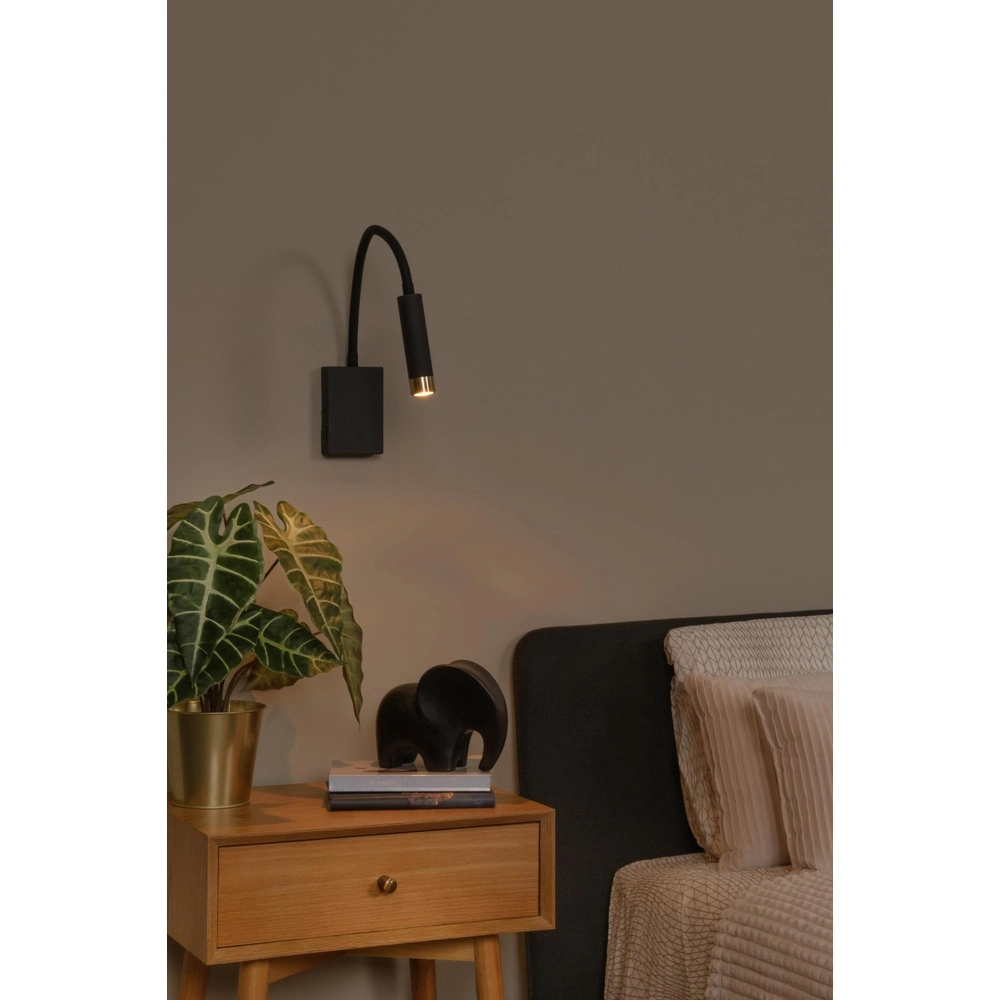 Lampe de chevet Alec noir avec port USB Lucide 5411212031952