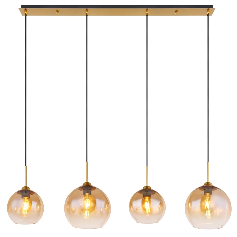 Lampe pendante dorée Jamessa 4 lumières avec verre ambré Globo 9007371432691