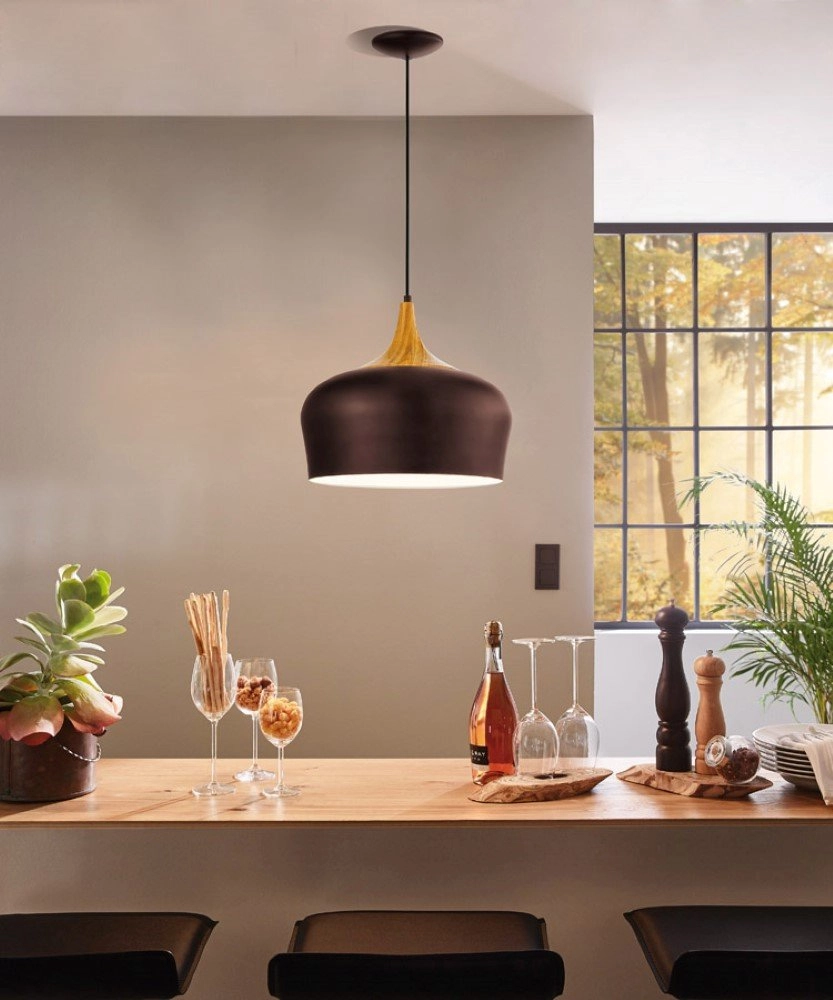 Lampe à suspension Obregon marron avec du bois marron Eglo 9002759953850