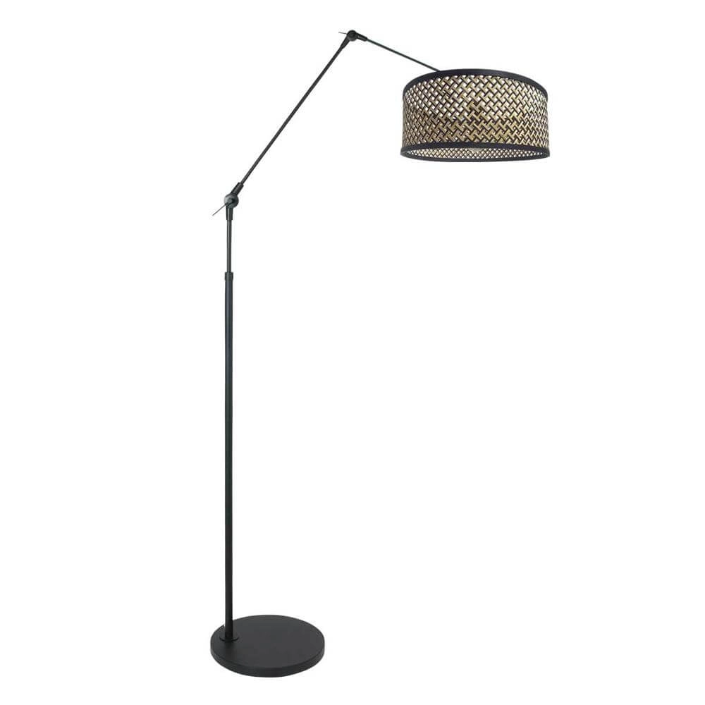 Lampadaire orientable Prestige Chic noir avec abat-jour en bambou