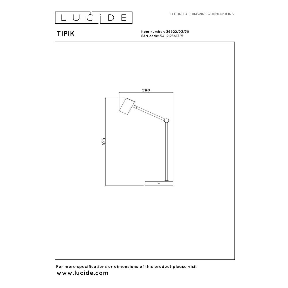 Lampe de bureau rechargeable Tipik Noir Lucide 5411212361325