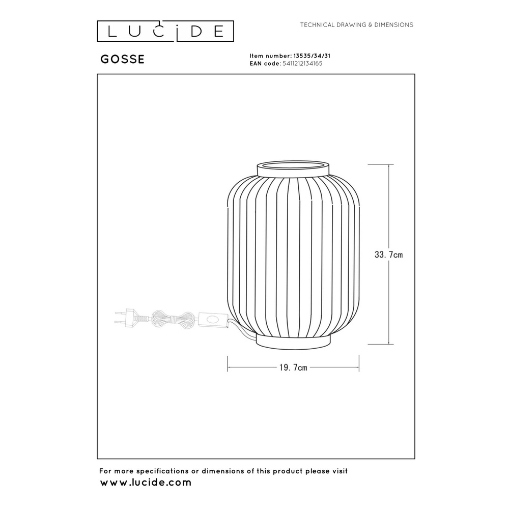 Lampe de table de conception Gosse Or avec blanc Lucide 5411212134165