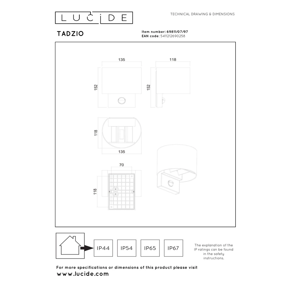 Lampe murale ronde Tadzio avec le capteur brun rouille Lucide 5411212690258