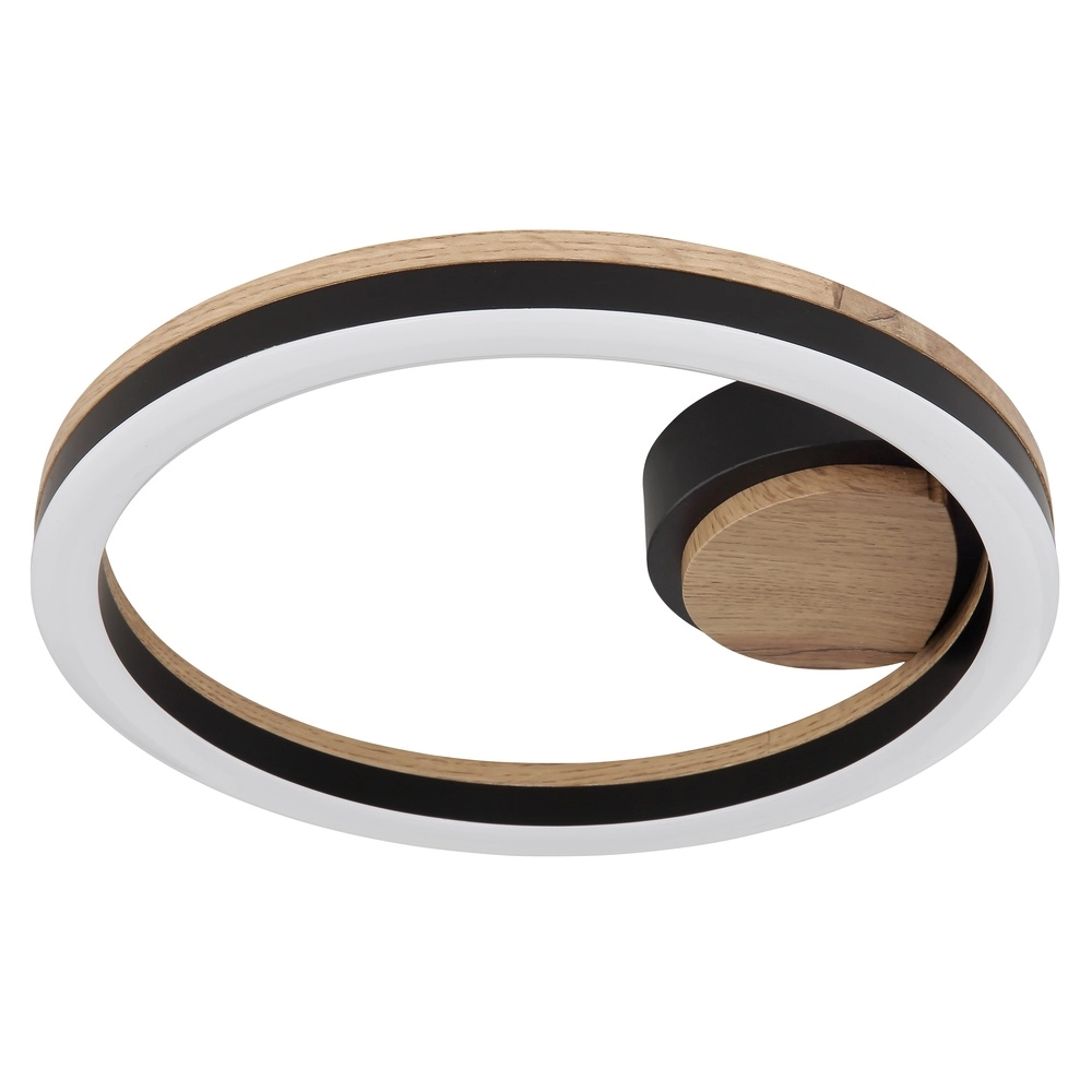 Lampe de plafond Beatrix Noir rond avec bois Globo 9007371445417