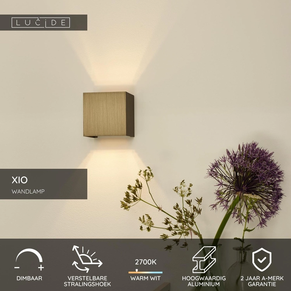 Projecteur mural carré Xio 2700K brun rouille Lucide 5411212092458