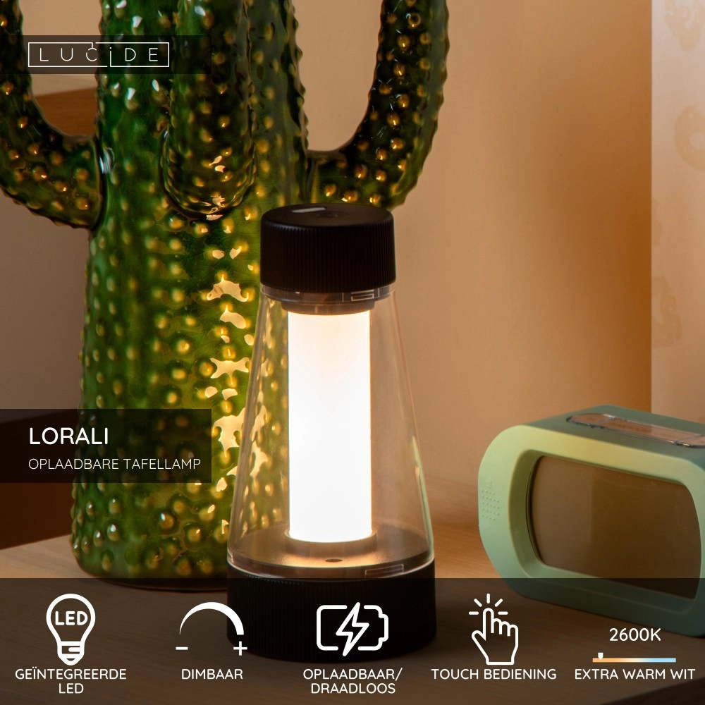Lampe de table rechargeable Lorali Noir Lucide 5411212452719